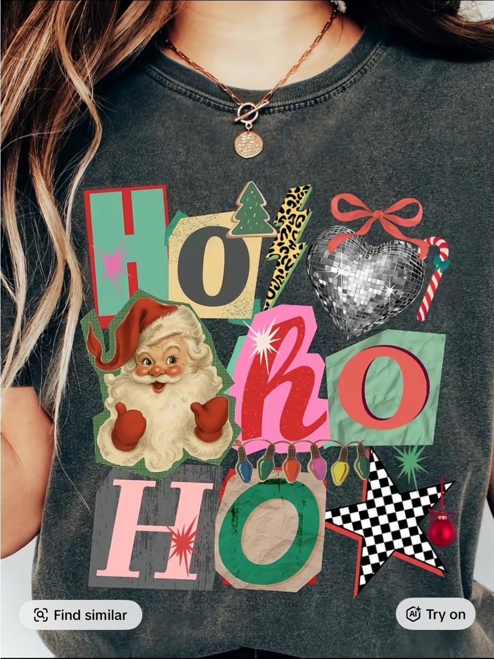 Comfort Colors Holiday 'Ho Ho Ho' Graphic Tee with Vintage Santa